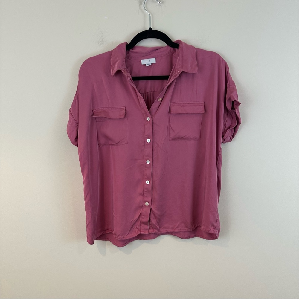 J. Jill Pink Button-Front Women’s Shirt Short Sleeve Size Medium Petite